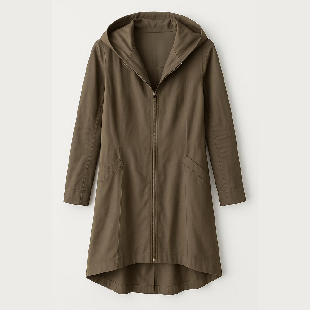 Forever 21 Women's Army green Hooded shawl collar trench coat S